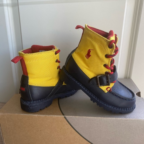 Polo Toddler Ranger Boots Yellow/ Navy Leather - SZ 9 C - Picture 9 of 13